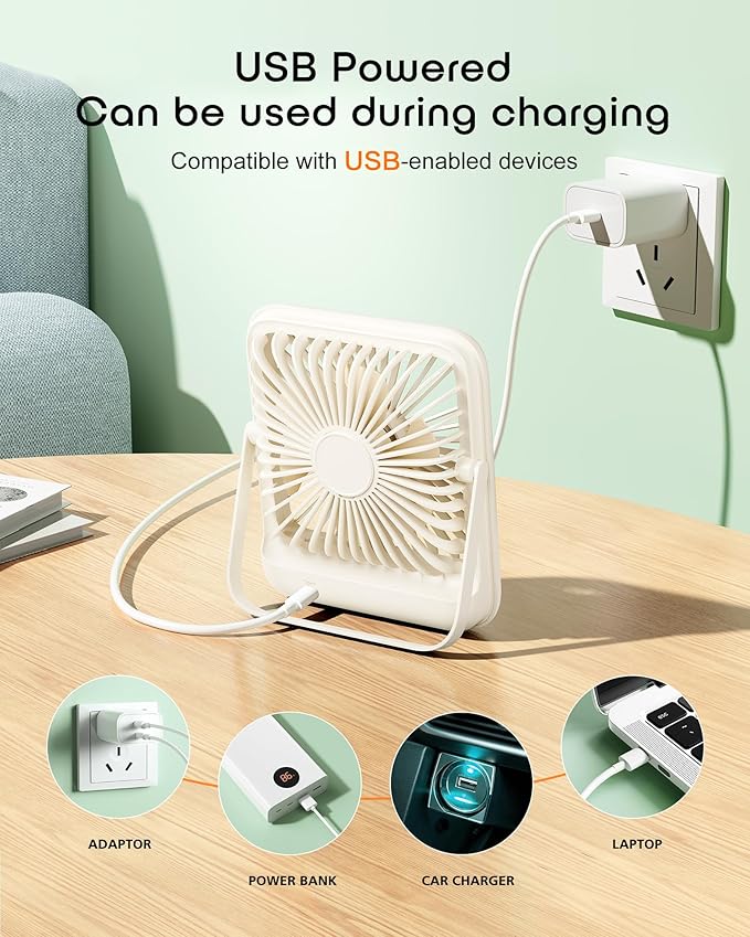 Small Desk Fan Personal Fans，100Speed Adjustable Quiet Small Portable Fan,Intelligent display of remaining hours for Office Bedroom Home Desk White