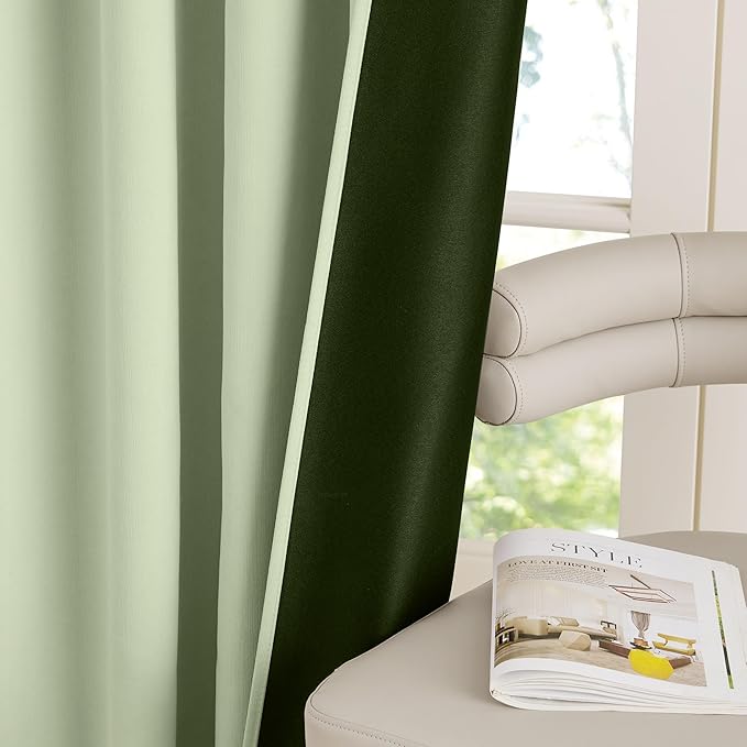 RYB HOME Sage Green Velvet Chenille Curtains 84 Inches for Bedroom Living Room Office, 100% Blackout Thermal Insulated Soundproof Window Curtains & Drapes with Back Tab, W52 x L84, 2 Panels