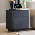 JXQTLINGMU 22" Modern Nightstand with Charging Station, Large Push-to-Open End Table, Wood Bedside Table w/Curved Profile Design, Handleless 3 Drawer Night Stand for Bedroom, Living Room, Black