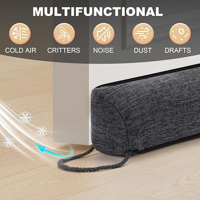 Door Draft Stopper Weighted Triangular Draft Stoppers for Bottom of Door 36" Underdoor Draft Blocker Seal Guard for Window Sill All-Season Gap Filler for Cold Air, Noise, and Light, Dark Grey
