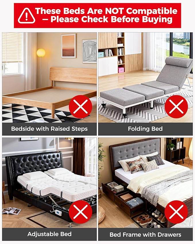 JivaJot Bed Rails for Elderly Adults Safety, Bedrails for Elderly Adults Grab Bar Bed Handrails, Cane for Seniors with Non-Slip Ergonomic Handle and Storage Pocket, Fit Twin, Full, Queen, King