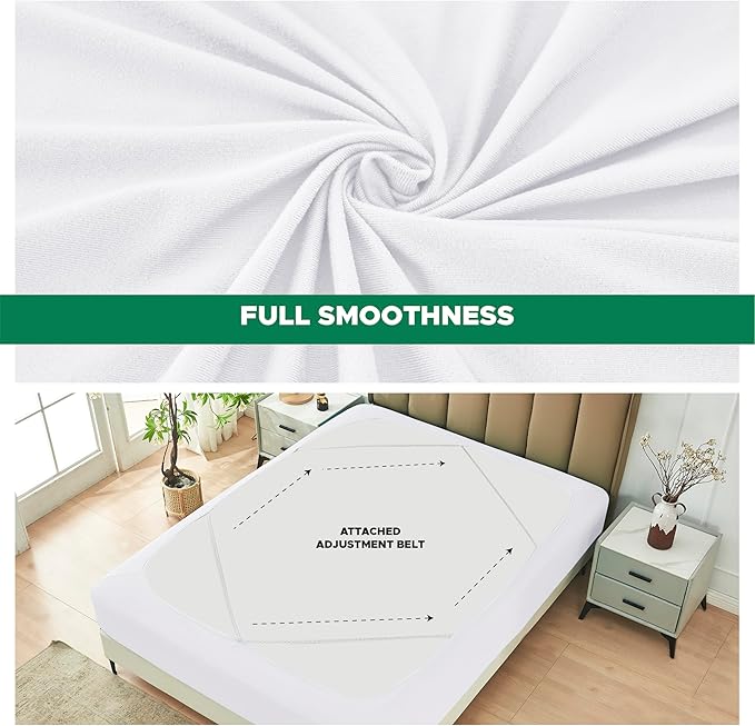 Biscaynebay Decorative Box Spring Cover Full & Full XL Size, White Luxurious Jersey Knitting Stretchy Wrap Around 4 Sides Bed Skirt for Home/Hotels, Easy Fit Wrinkle & Fade Free Machine Washable