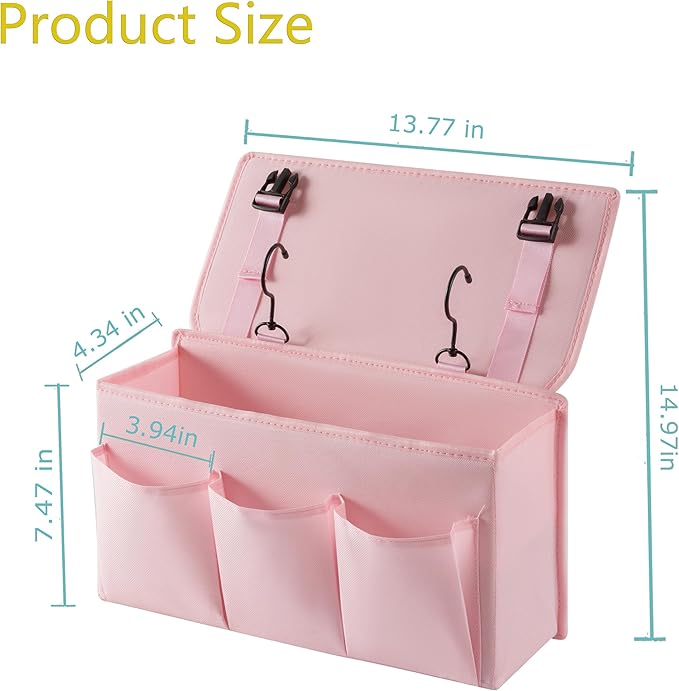 LASAMOLL Bedside Caddy Bedside Storage Organizer,Bed Caddy With Thickened Material Suitable for Homes, Dormitories, Hospitals, Cribs, RVs，Great for Magazines,Books,Remote, Phone (Pink)