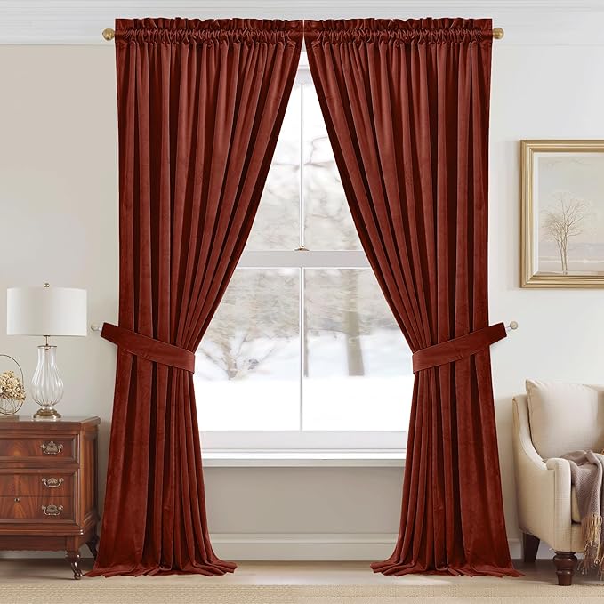 StangH Rust Velvet Curtains for Bedroom, Luxury Room Darkening Window Drapes Thermal Insulation Noise Reduction Door Panels for Dining Room/Nersury, W52 x L84, 2 Panels