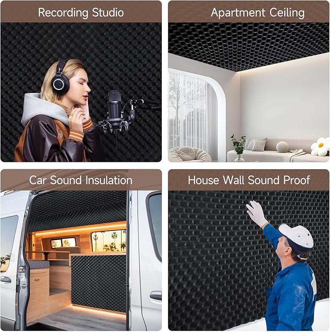 Self-Adhesive Thickened Sound Insulation Egg Crate Foam 13.99 sqft x 1.77in Thick,50+kg/m³ ,Fire/Water Resistant ,Thermal Insulation,Acoustic Treatment Foam