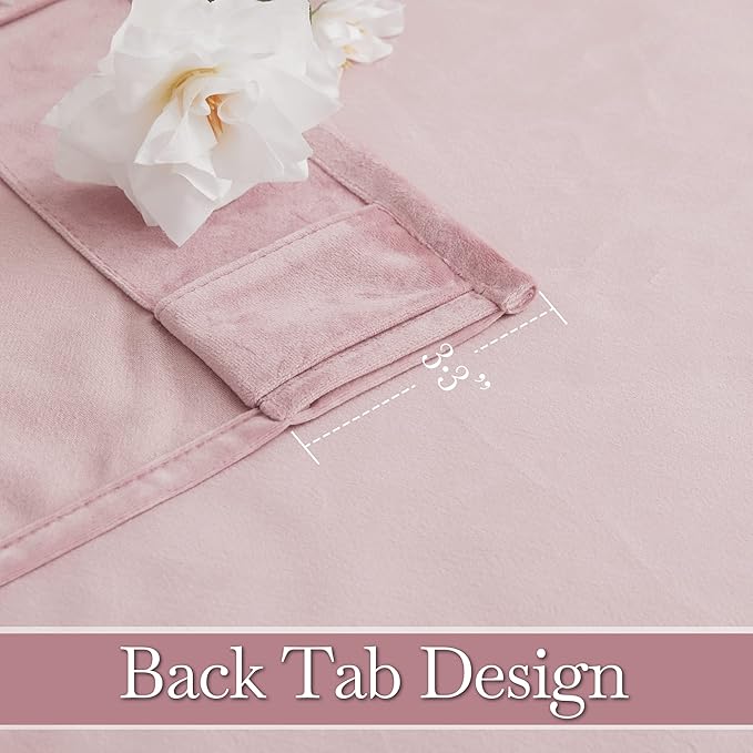 RYB HOME Velvet Curtains 72 inches Length, Back Tab & Rod Pocket Soft Fabric Curtains & Drapes for Home Office Attic Cafe Basement, Blush Pink, W 52 x L 72, 2 Panels Set