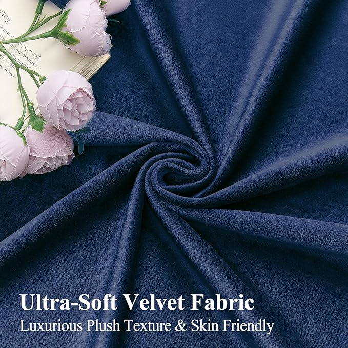 Navy Blue Velvet Blackout Curtains Extra Long Super Soft Room Darkening Drapes Elegant Thermal Insulated Sound Reducing Curtain for Bedroom Living Room, Back Tab Rod Pocket, W52 x L102, 2 Panels