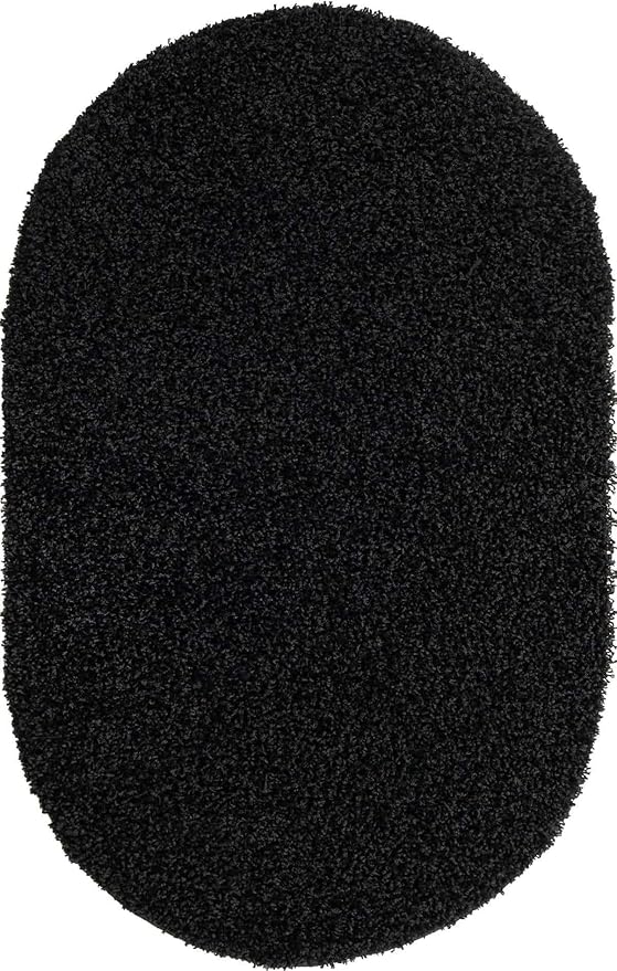 Unique Loom Solid Shag Collection Area Rug (3' 3" x 5' 3" Oval, Jet Black)