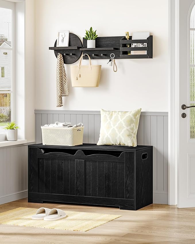 Hzuaneri 39.4" Storage Chest, Storage Bench Trunk with 2 Hinges,Wooden Box, Lift-Top Chest Organizer, Shoe Bench for Entryway, Bedroom, Living Room, Black SB01004X