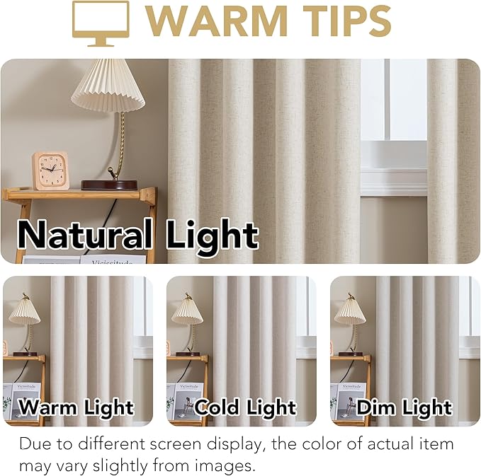 H.VERSAILTEX Linen Curtains 100% Blackout Curtains for Bedroom 45 inch Long Full Light Blocking Nature Linen Blended Window Curtains for Living Room Nickel Grommet (2 Panels, Heathered Linen)
