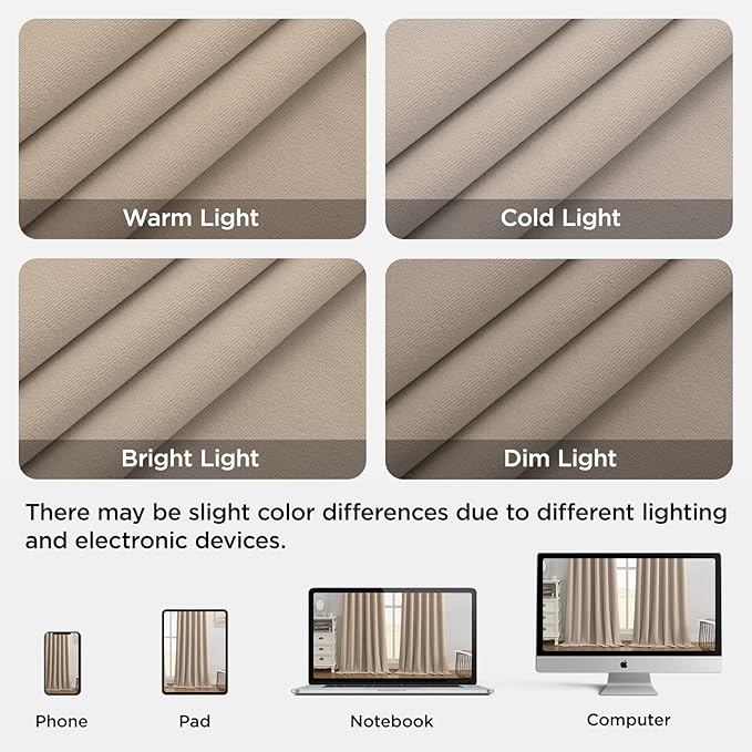 Joydeco Beige 100% Blackout Curtains 120 Inch 2 Panels, Luxury Thermal Beige Velvet Curtains for Bedroom Living Room, Soundproof Blackout Window Drapes, Rod Pocket & Back Tab (52W x 120L)