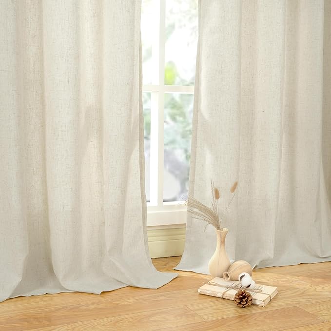 YoungsTex Beige Linen Curtains 45 Inch Length for Short Kitchen Window, Light Filtering Semi Sheer Drapes with Grommet Rustic for Cafe Bathroom Bedroom, 2 Panels, 52 X 45 Inch