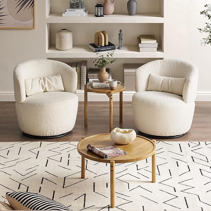 mopio Dylan Solid Wood Nesting Coffee Table Set (Mango Wood Oak, Round)