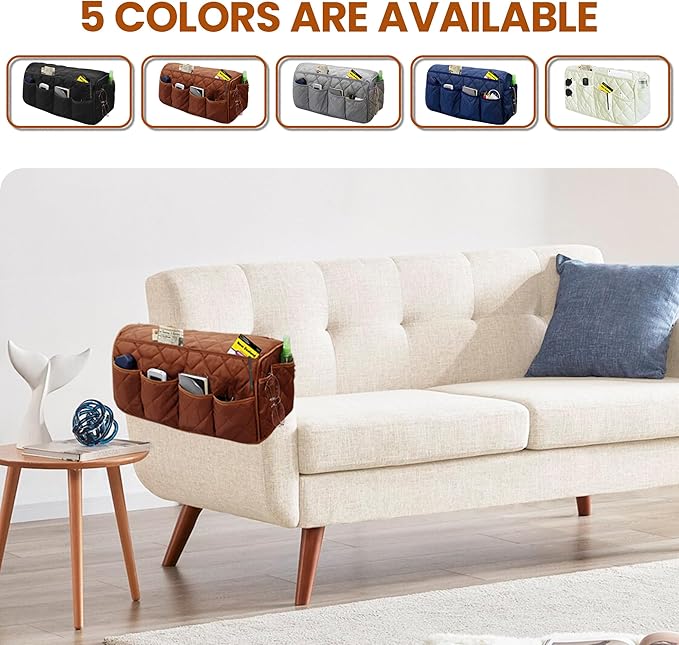 MEHIDFY Armchair Caddy, Waterproof Sofa Armrest Organizer, Non Slip Recliner Organizer, Remote Holder for Recline, Recliner Caddy with 14 Pockets Storage for TV Remote, Phone, Magazine (Brownish Red)