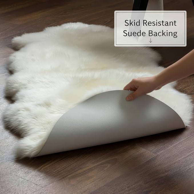Real Sheepskin Rug 2' x 6' Double Pelt – Natural Genuine Sheep Skin for Bedside/Accent, Soft & Plush - Throw Rugs for Bench/Chair - All Natural Non-Dyed Color