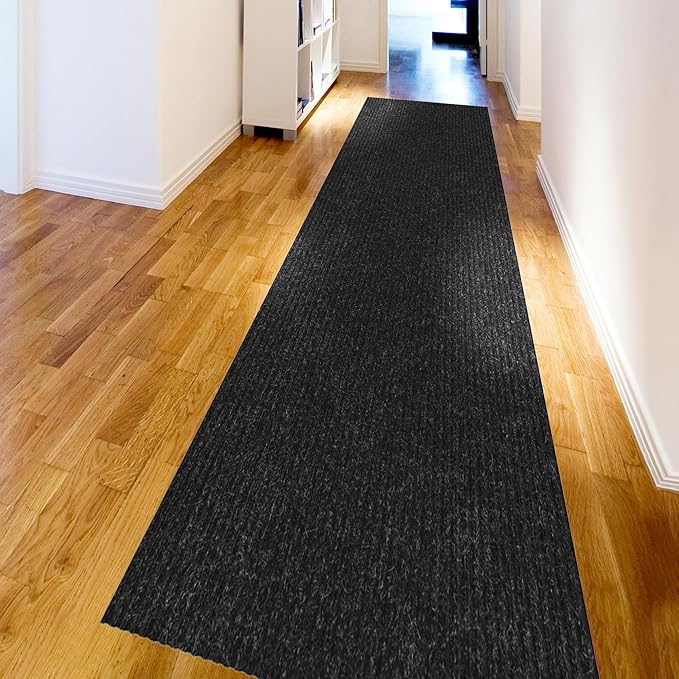 Ottomanson 2'7" x 40' Hallway Runner with Scraper Pile - Extra Durable Non-Slip Rug Mat for Indoor & Outdoor Use - Ideal for Kitchen, Entryway & Garage - High-Traffic Carpet, Black