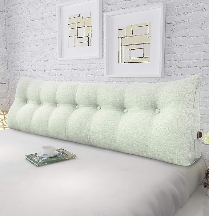 homecozy Wedge Headboard Pillow Dorm Room Reading Pillow Back Support for Sitting Up in Bed Bolster Lumbar Cushion Body Positioning Bedrest Cotton Linen 76in Grey-Beige King