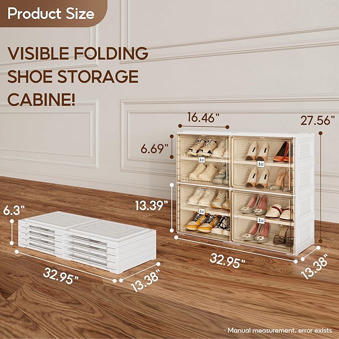 ANTBOX Portable Shoe Rack Organizer for Closet Entryway, Stackable Sneaker Storage Shoe Cabinet with Magnetic Clear Door, Large Plastic Storage containers Bins with Lids 4 Tiers 16 Pairs