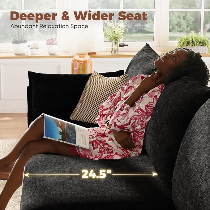 ABCASA 103.5" Oversized Modular Sectional Sofa, L Shaped Convertible Couch with Movable Ottoman, Large 6 Seat Corner Couches for Living Room Deep Seat- Black Chenille
