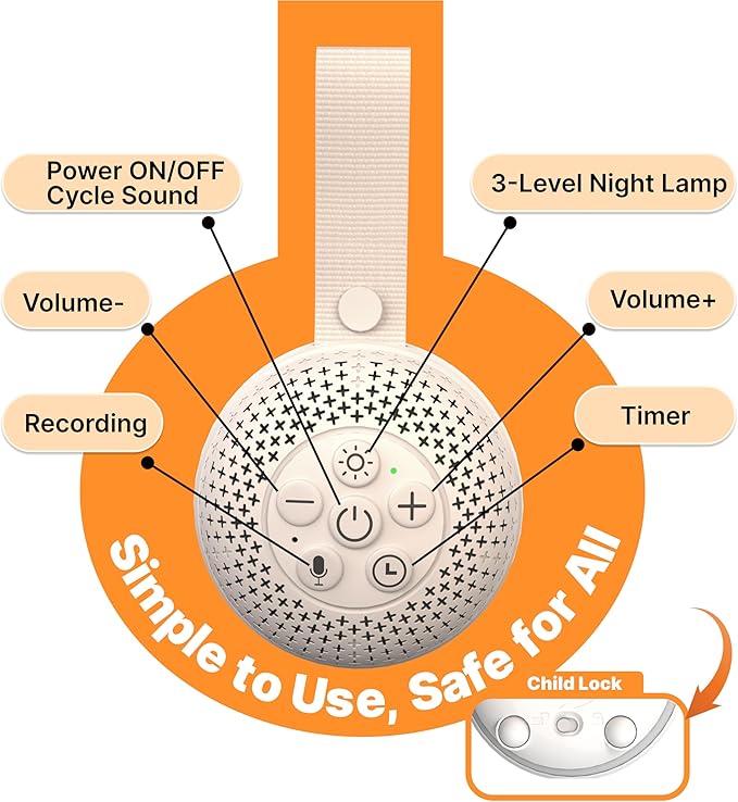 White Noise Sound Machine with Voice Recording & 16 Soothing Sounds +3 Night Lights, Portable and Rechargeable Design & 3 Auto-Off Timers – Perfect for Baby/Adults/Sleeping/Travel
