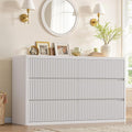 Fluted 6 Drawers Double Dresser, White Dresser for Bedroom, Modern Chest of Drawers with Handleless, Curved Profile Dressers TV Stand, Wood Storage Organizer for Living Room, Hallway