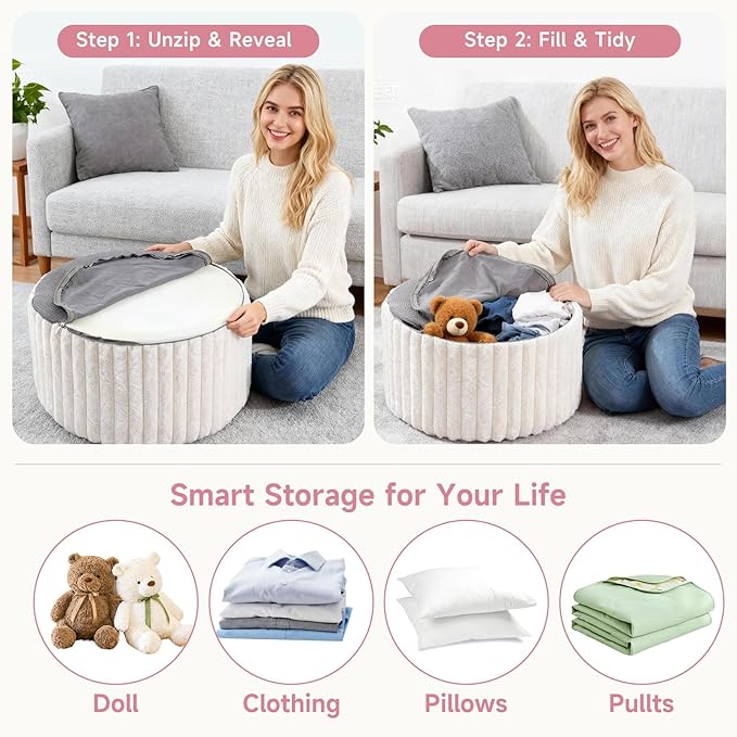 Tiita Floral Pouf Ottoman, Foot Stools Ottoman with Foam Chunk Filling, Puff Foot Rest for Couch, Living Room, Kids Room, Pink