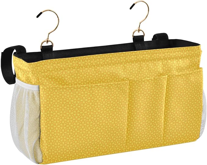 Bedside Caddy Hanging Bunk Bed Caddy Bed Organizer Hanging Pocket with 2 Hooks Bedside Storage Organizer Pocket Bag Holder Yellow