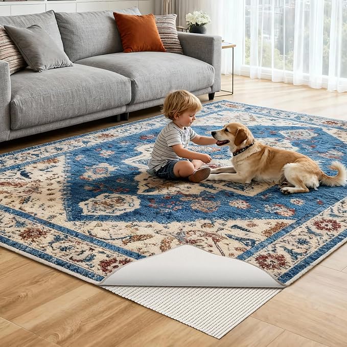 Songrey Non-Slip Rug Pad 2.5x8 FT, Extra Thick Carpet Pads for Hard Surfaces, Prevents Sliding and Secures Rugs, Provides Floor Protection with Comfort Cushioning