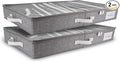 HOMELUX THEORY 2pc Low Profile Under Bed Storage Containers, Thin Under Couch Storage Organizer with Bins & Lids, Underbed Storage Box Ideal for Seasonal Clothes, Blankets, Fabric & Shoes (LightGray)