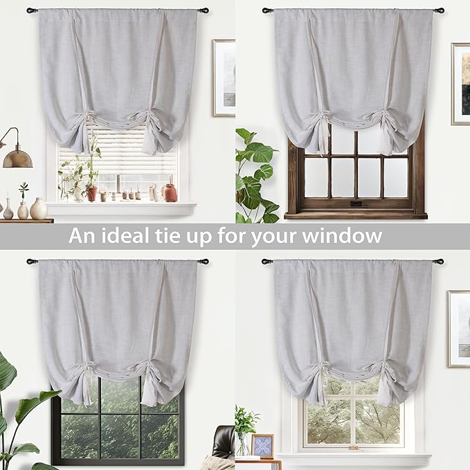 DriftAway Double Layer Linen Blackout Tie Up Curtains Thermal Insulated Fully Lined Balloon Roman Shade Bathroom Window Adjustable Rod Pocket for Small Window 39 Inch by 55 Inch Ivory