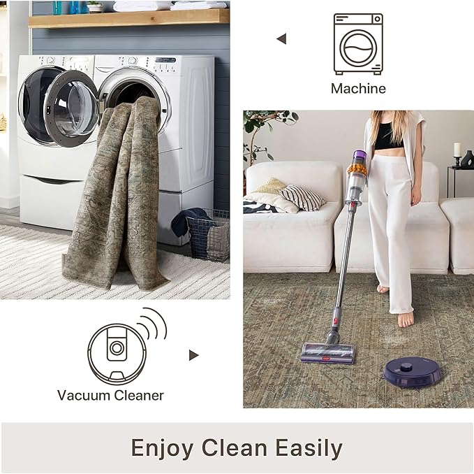 vivorug Runner Rug 2'x7' Vintage Washable Non-Slip Runners for Hallways Kitchen Entryway Laundry Room Carpet Hallway Runner Olive