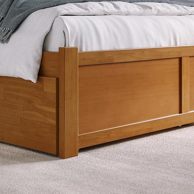 AFI Concord Queen Solid Wood Platform Bed with Footboard & Twin XL Trundle in Light Toffee