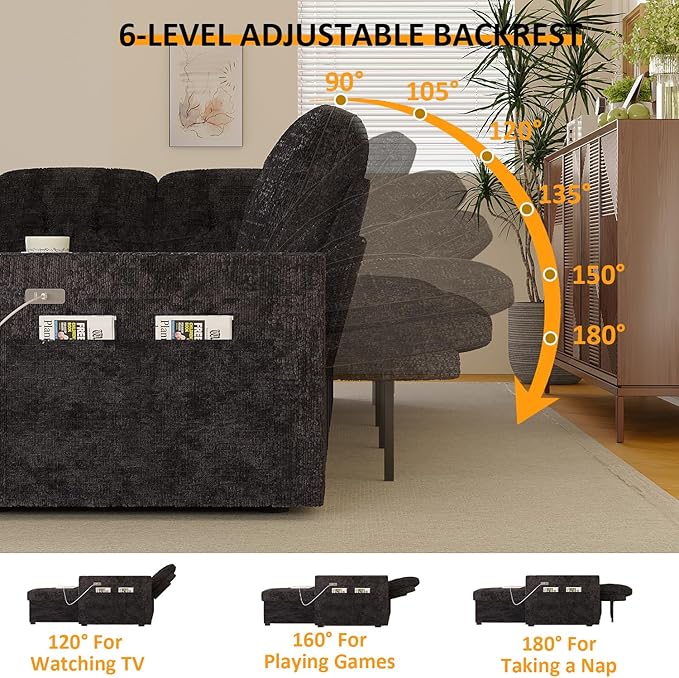 117" Sleeper Sofa Bed, U-Shaped Sofa with Dual Reversible Storage Chaise | Adjustable Backrest | Wide Armrest, Sectional Couches for Living Room, 4 in 1 Pull Out Couch Bed, Navy Blue Chenille