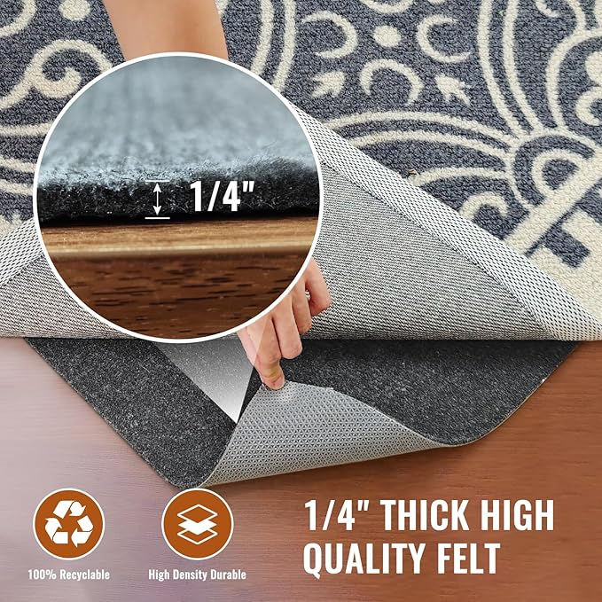 Felt Rug Pad, 2 x 6 Ft Rubber Non-Slip Rug Pad Gripper, Keep Rugs Secure and in Place, Extra Strong Under Carpet Mat Cushion - for All Floors