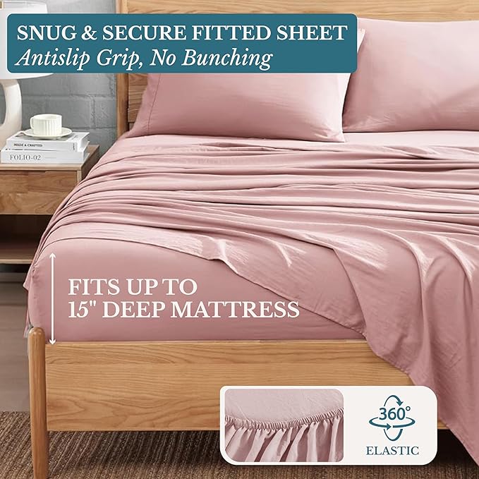 Casa Platino Twin Sheet Set, Hydro-Brushed for Softness, 3 Piece Set, Cozy & Breathable Bed Sheets, Hydro-Brushed Microfiber Sheet Sets Twin Size Bed, Cooling with Deep Pockets – Sepia Rose