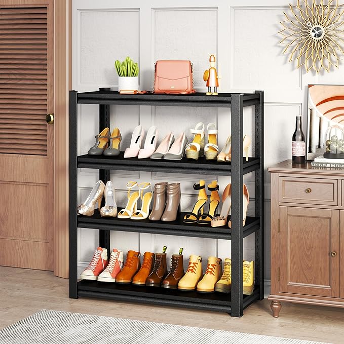 Storage Shelves, Garage Metal Shelving Unit, Adjustable, Double-Layer Column with Reinforced Ribs, Heavy-Duty, Capable of Bearing 600-3600 lbs (Black, 47''W*24''D*54''H, 4-Tier)