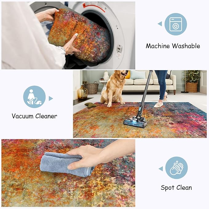 Lahome Modern Abstract Runner Rugs with Rubber Backing - 2x8 Colorful Rug Runners for Hallways Non Slip Washable Carpet Runner, Rainbow Soft Non Skid Indoor Long Runner for Bedroom Kitchen