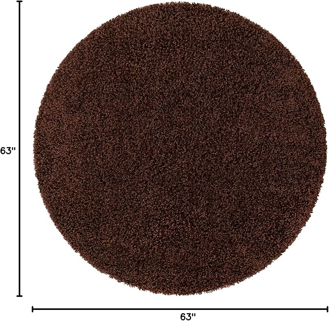 Unique Loom Solid Shag Collection Area Rug (5' 3" Round, Chocolate Brown)