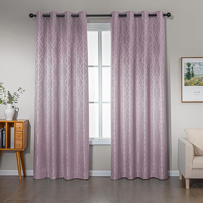 Amazon Basics Jacquard 2-Piece 100% Blackout Curtains, Living Room and Bedroom Drapes, Thermal Insulated Window Treatment, 42"x84", Pink