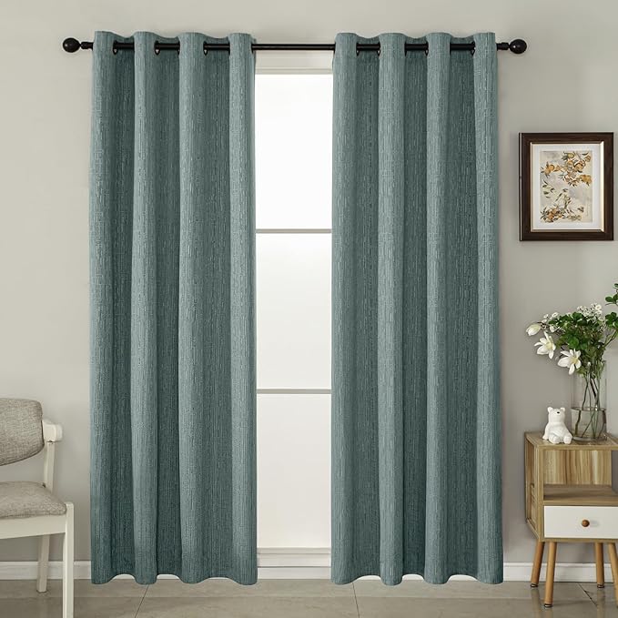 Jacquard Linen Curtains 84 inch Length 2 Panels Thick Faux Linen Blended Window Drapes Burlap Textured Curtains with Grommet for Living Room Bedroom Farmhouse (52x84 Lake Blue) Natural