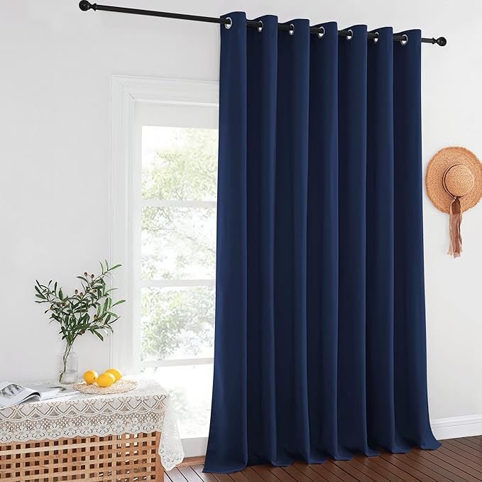 NICETOWN Navy Blue Blackout Room Divider Curtains 144 inch Length, Grommet Energy Saving Thermal Drapes Sound Reducing Window Treatments for Living Room/Bedroom, W100 x L144, 1 Panel