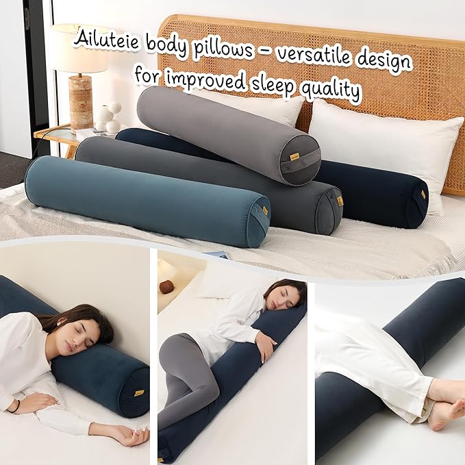 Long Round Body Pillow for Adults – Bolster Pillow for Bed, Cervical Roll Pillow, Firm Support for Sleeping,59 x 7.87 Inches,Teal Blue
