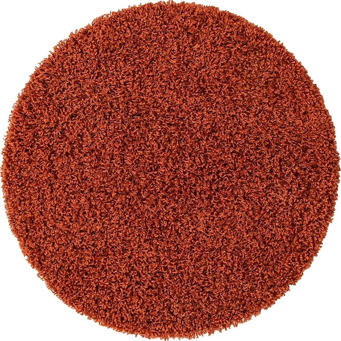 Unique Loom Solid Shag Collection Area Rug (3' 3" Round, Terracotta)