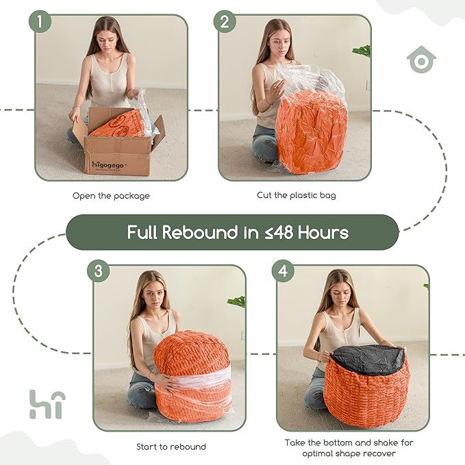 HIGOGOGO Pouf Ottoman Stuffed Round Modern Foam Filled Foot Rest Poufs for Living Room Chair Decorative 26 X 18 Inches Boho Relax Stool for Wedding Christmas Party, Coral Orange