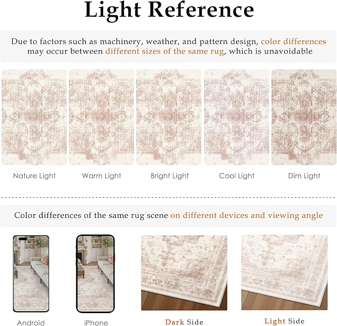 Washable Rug 9x12 Area Rug for Living Room Pink Vintage Boho Medallion Large Distressed Retro Carpet Non Slip Indoor Low Pile Small Soft Bedroom Dining Room Home Office