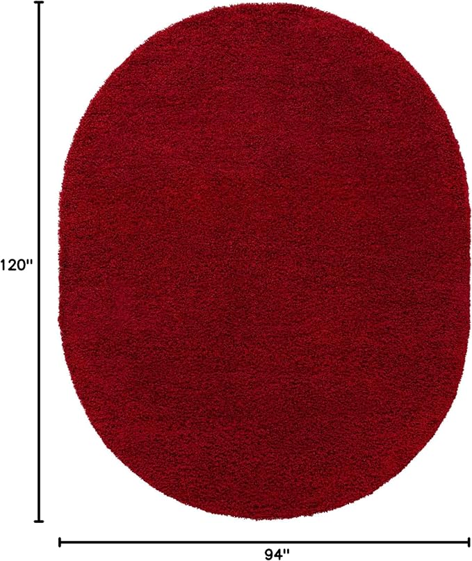 Unique Loom Solid Shag Collection Area Rug (7' 10" x 10' Oval, Cherry Red)