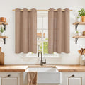 YoungsTex Mocha Brown Linen Kitchen Window Curtains 40 Inch Length, Short Semi Sheer Drapes with Grommet Light Filtering for Bathroom Living Room Windows, 2 Panels, 42 X 40 Inch