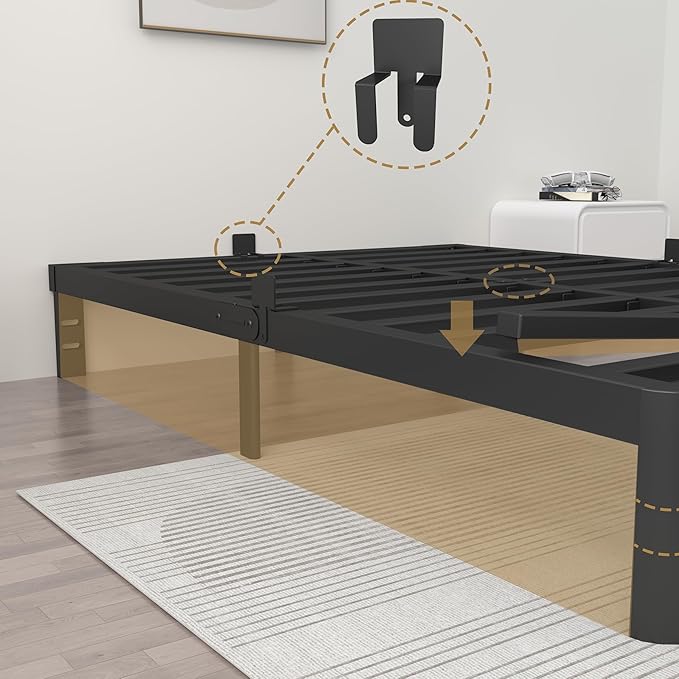 ITIMIDI 10 Inch Bed Frame King Size with Metal Gaskets, No Box Spring Needed, Heavy Duty Steel Support 3000 LBS, DIY Headboard, Anti-Slip Mattress Stopper, Round Corner Leg, Easy Assembly, Black