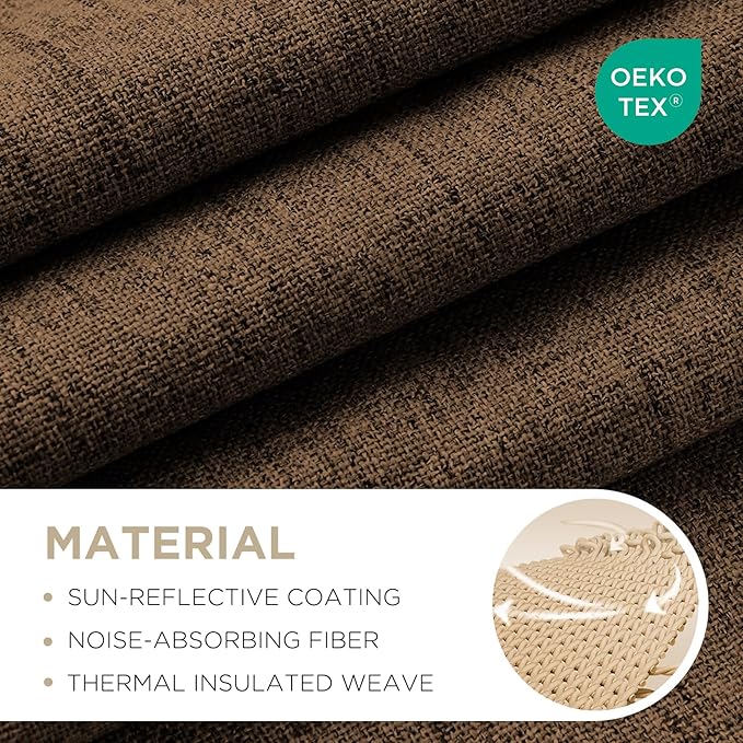 Joydeco Linen Blackout Curtains for Bedroom - 100% Light Blocking 1 Panels, Cappuccino Drapes 100" W x 84" L, Thermal Insulated Room Darkening Curtains for Living Room, Rod Pocket & Back Tabs