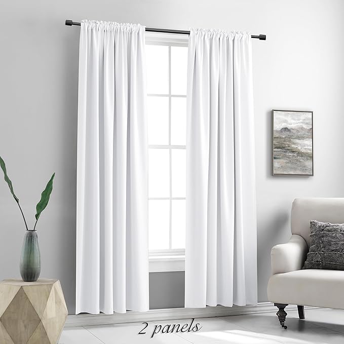 DONREN 2 Panels Pure White Half Blackout Curtains 84 Inches Long - Snowy White Light Blocking Thermal Insulated Livingroom Drapes Elegant Soft Durable Curtains,2 Panels W 42 x L 84 Inch